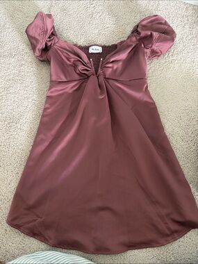 Satin Puff-Sleeve Mini Dress in Dusty Rose